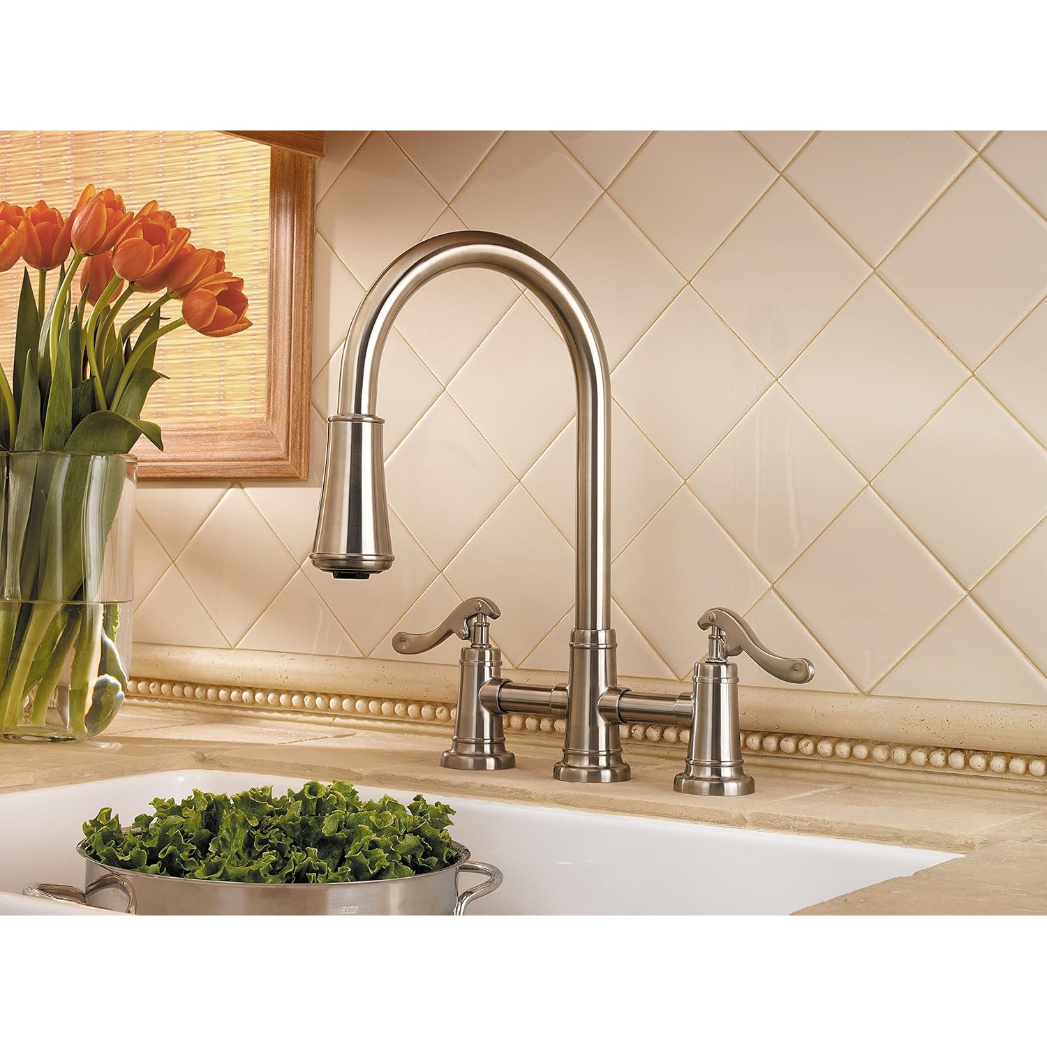 Pfister LG531YPK Ashfield 2-Handle Pull Down Kitchen Faucet in Brushed Nickel, 1.8 gpm