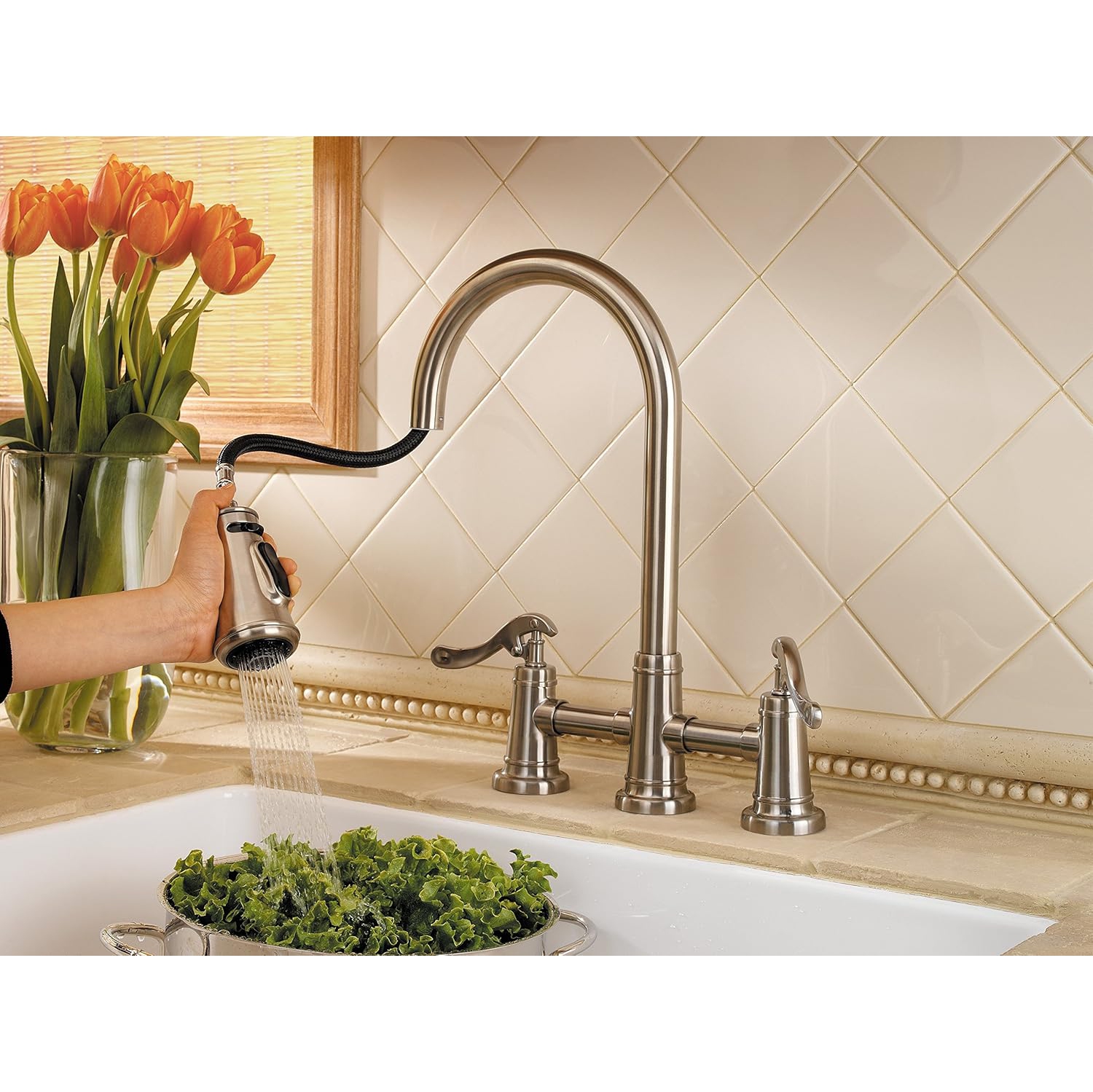 Pfister LG531YPK Ashfield 2-Handle Pull Down Kitchen Faucet in Brushed Nickel, 1.8 gpm