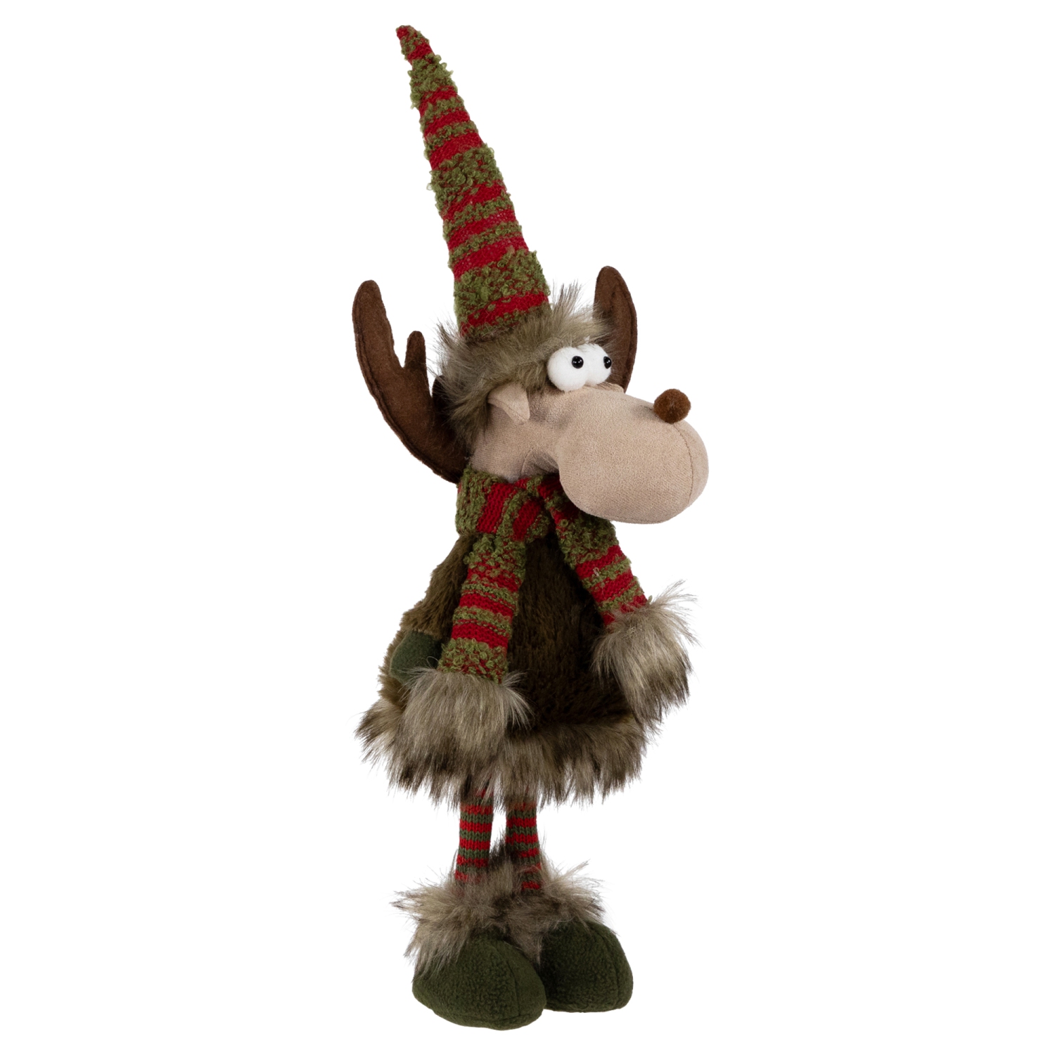 Standing Plush Moose with Striped Legs Christmas Figure - 18" - Green and Red