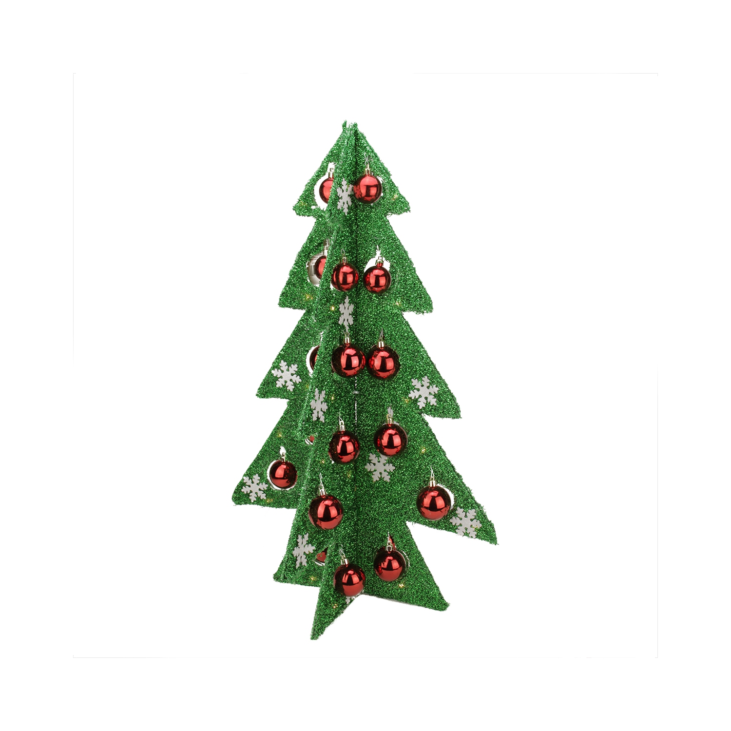 LED Lighted Christmas Tree with Ornaments Decoration - 28" - Green and Red