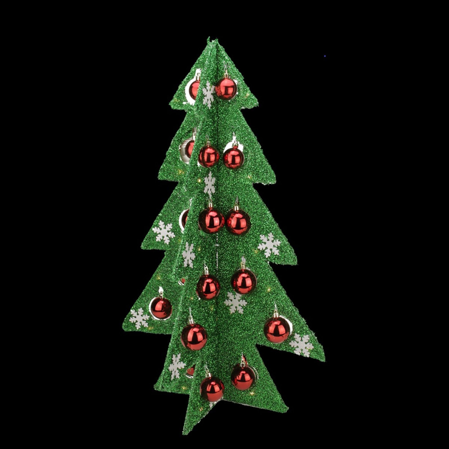 LED Lighted Christmas Tree with Ornaments Decoration - 28" - Green and Red