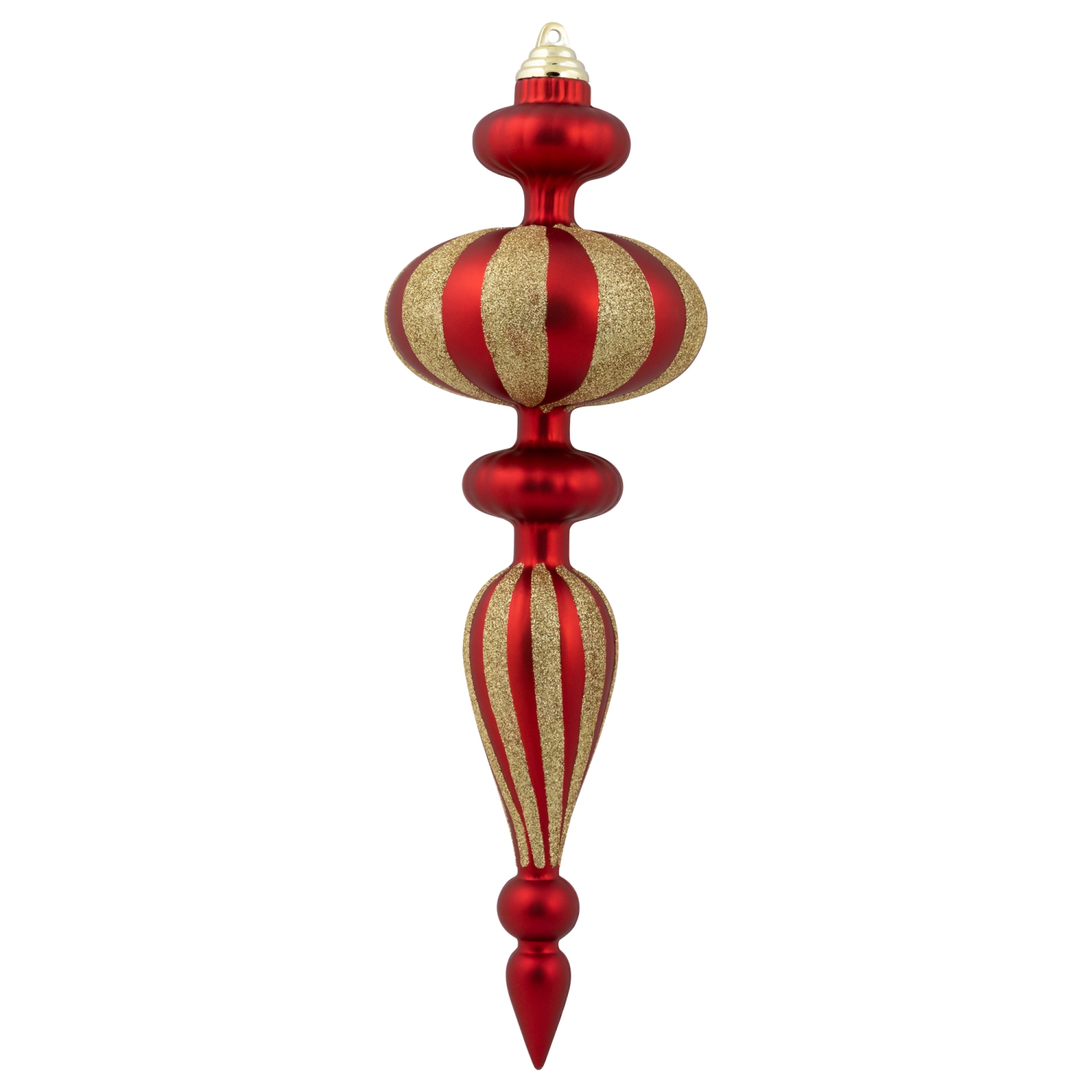 Shatterproof Commercial Size Finial Christmas Ornaments - 14" - Red and Gold - Set of 4