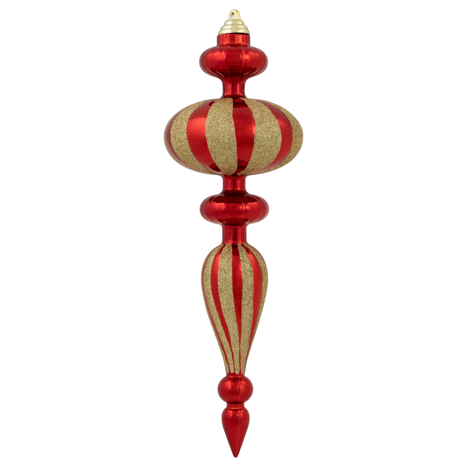 Shatterproof Commercial Size Finial Christmas Ornaments - 14" - Red and Gold - Set of 4