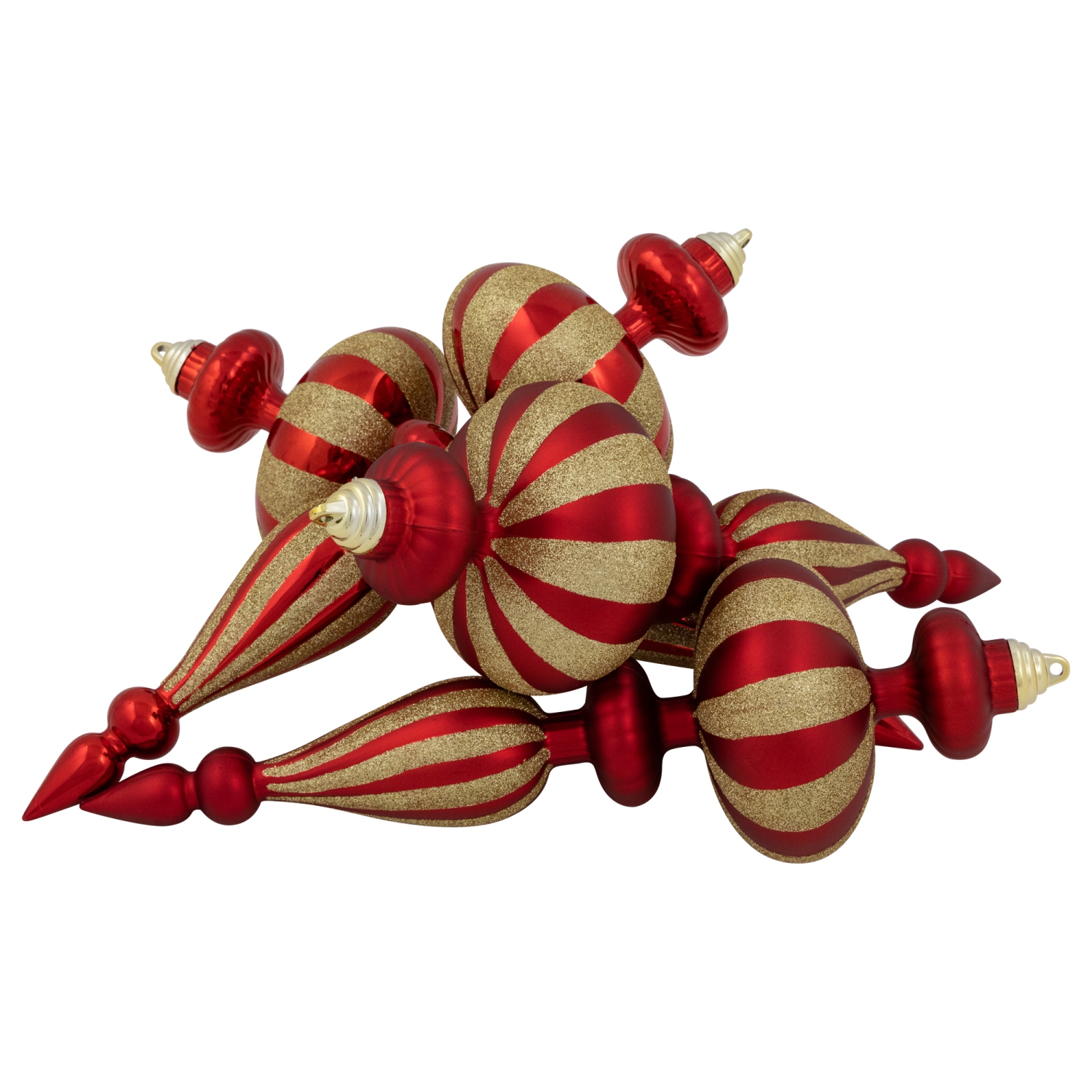 Shatterproof Commercial Size Finial Christmas Ornaments - 14" - Red and Gold - Set of 4