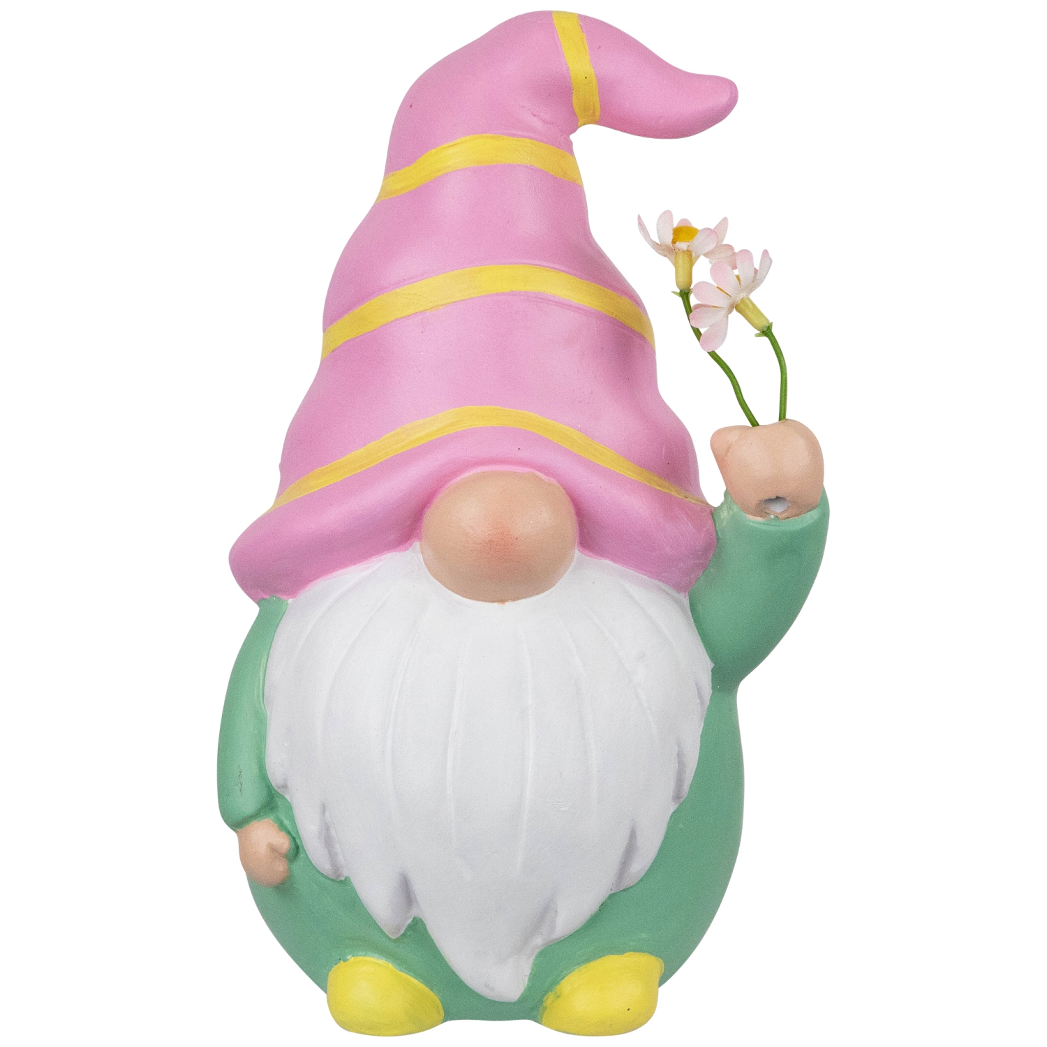 Figurine de printemps de gnome Holding Flowers - 8 po - Rose et vert