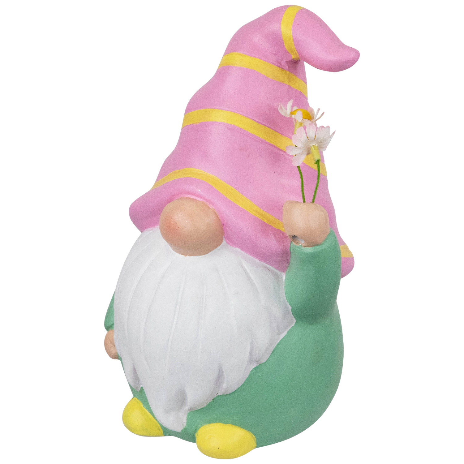 Figurine de printemps de gnome Holding Flowers - 8 po - Rose et vert