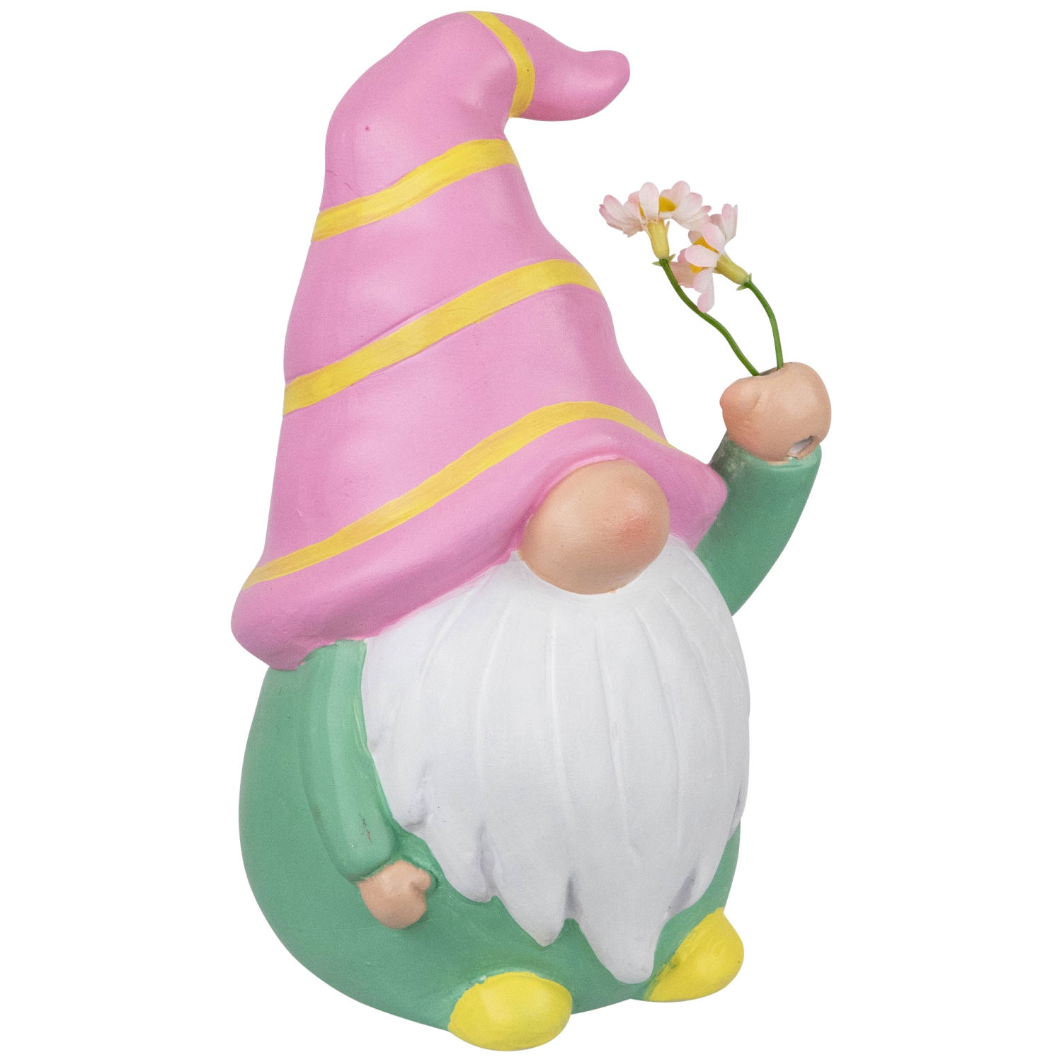 Figurine de printemps de gnome Holding Flowers - 8 po - Rose et vert
