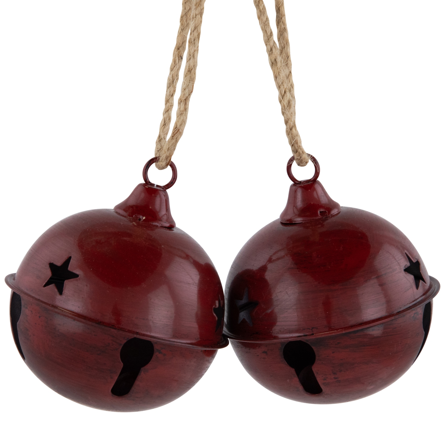 Antiqued Jingle Bell Christmas Ornaments - 3" - Burgundy - Set of 2
