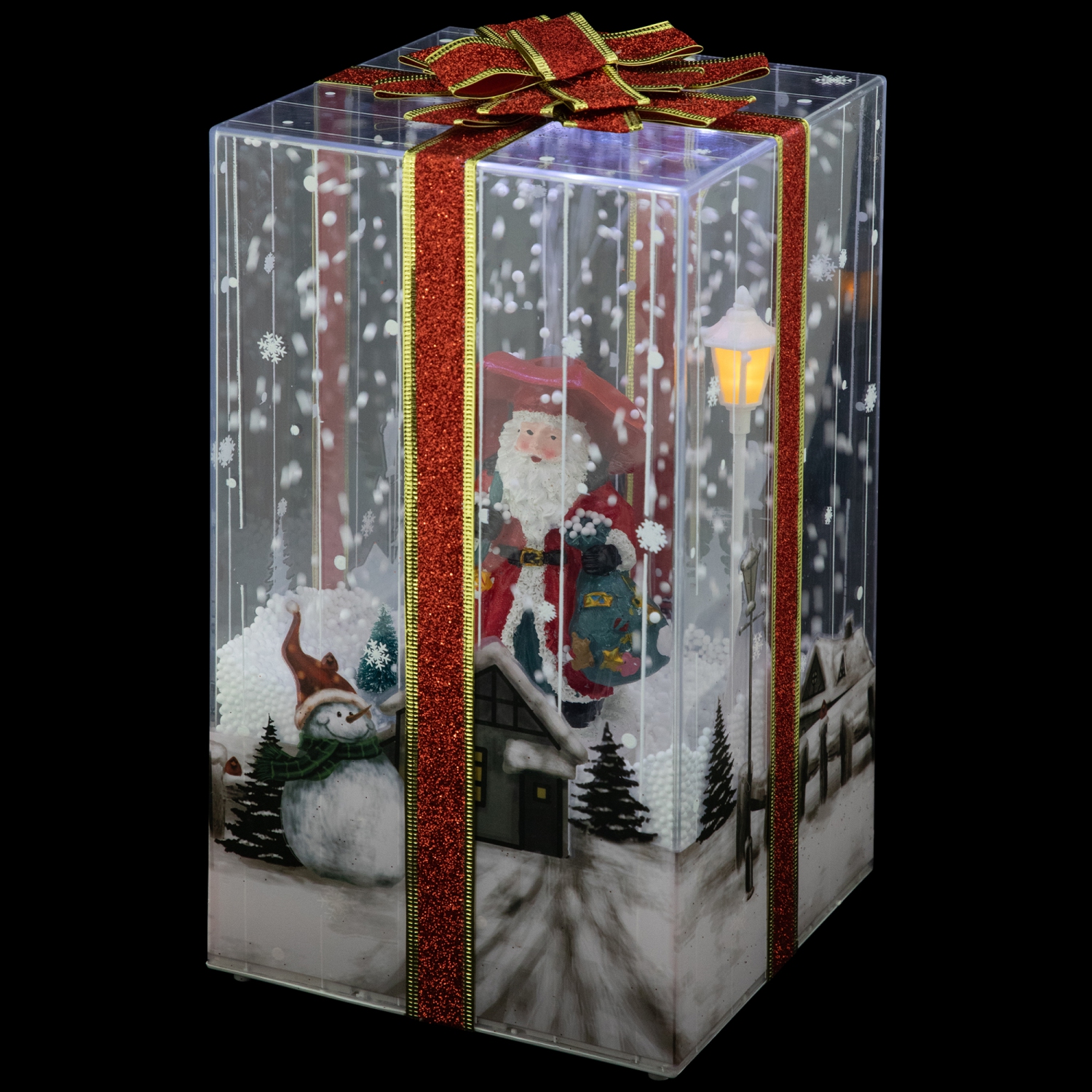Musical Santa Lighted Snowing Gift Box Glittered Christmas Decoration - 12"