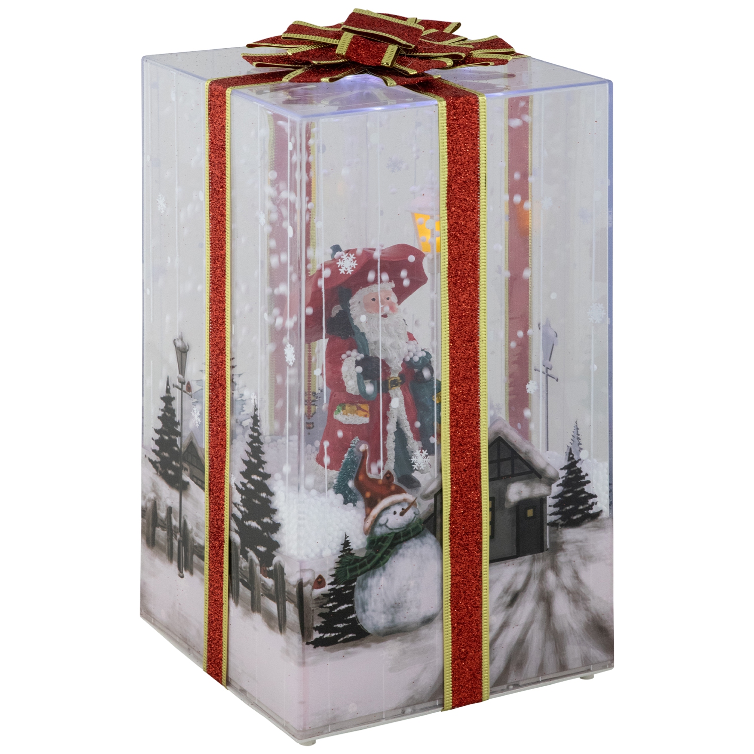 Musical Santa Lighted Snowing Gift Box Glittered Christmas Decoration - 12"