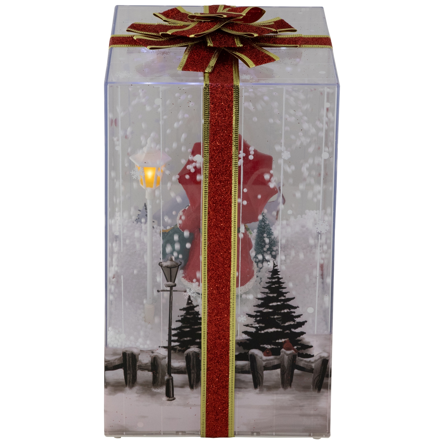 Musical Santa Lighted Snowing Gift Box Glittered Christmas Decoration - 12"