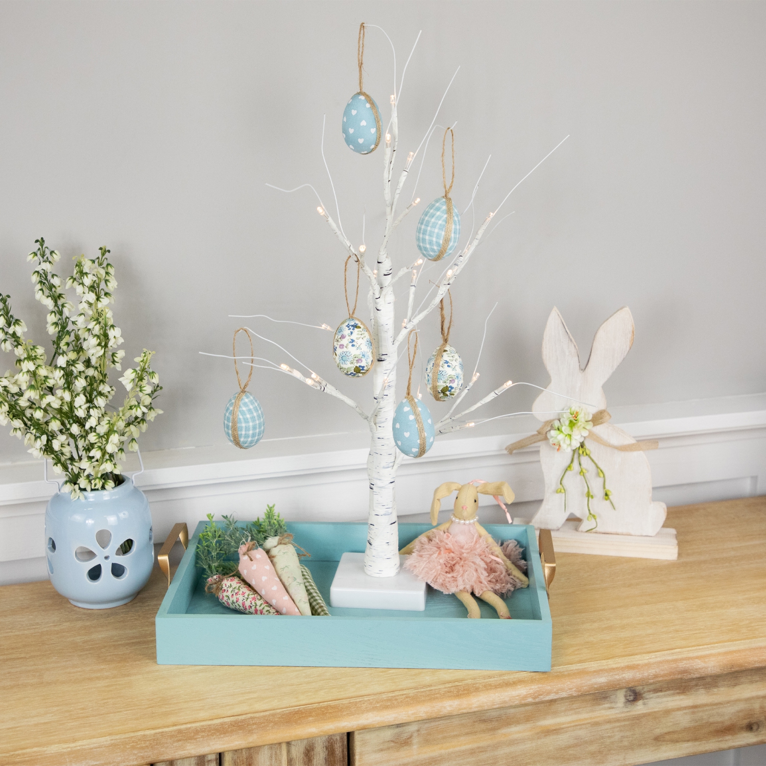 Fabric Easter Egg Ornament Decorations - 5.75" - Blue - Set of 6