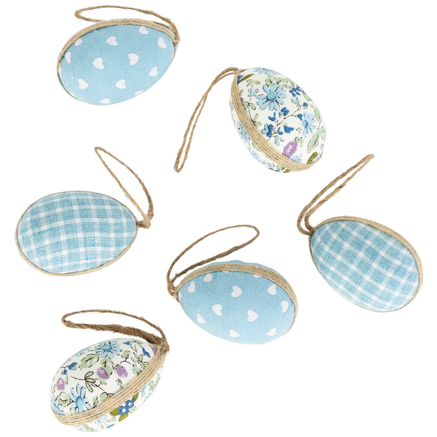 Fabric Easter Egg Ornament Decorations - 5.75" - Blue - Set of 6