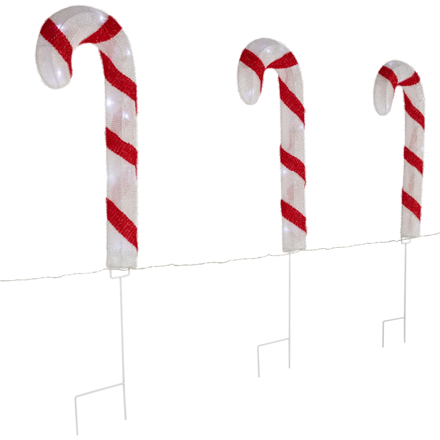 Lighted Candy Cane Christmas Pathway Lawn Stakes - 20" - Set of 3