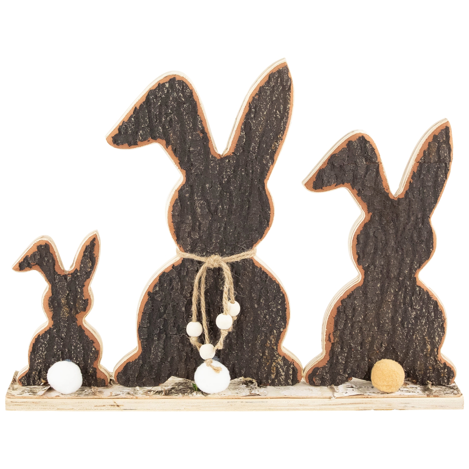 Rabbit Trio Wooden Tree Bark Easter Decoration - 15.75"
