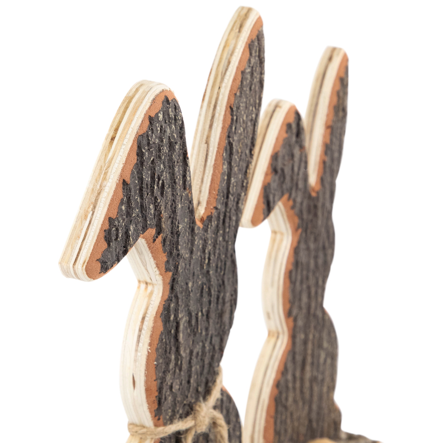 Rabbit Trio Wooden Tree Bark Easter Decoration - 15.75"