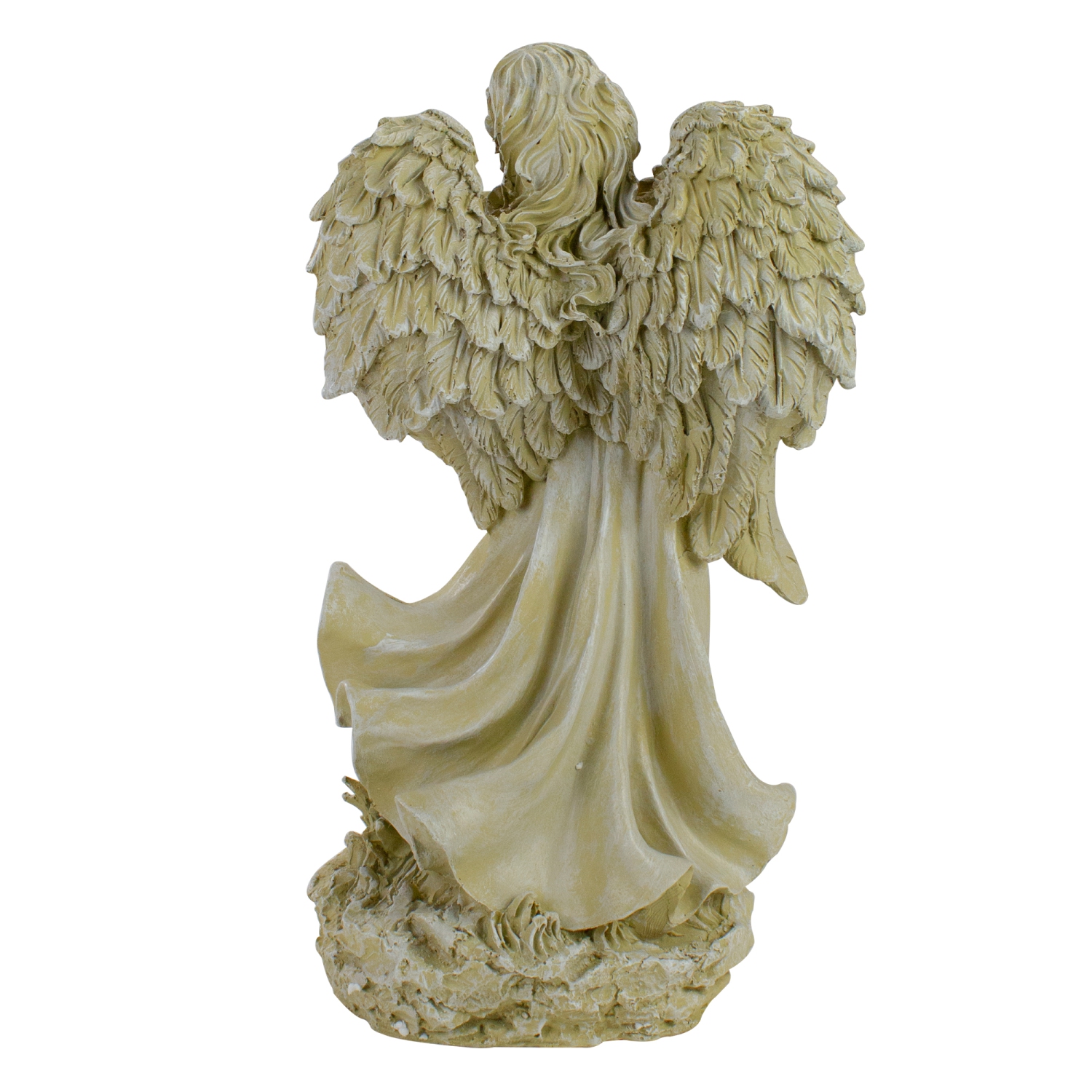 Statue d'ange avec oiseau et bouquet en plein air - 17,5 po