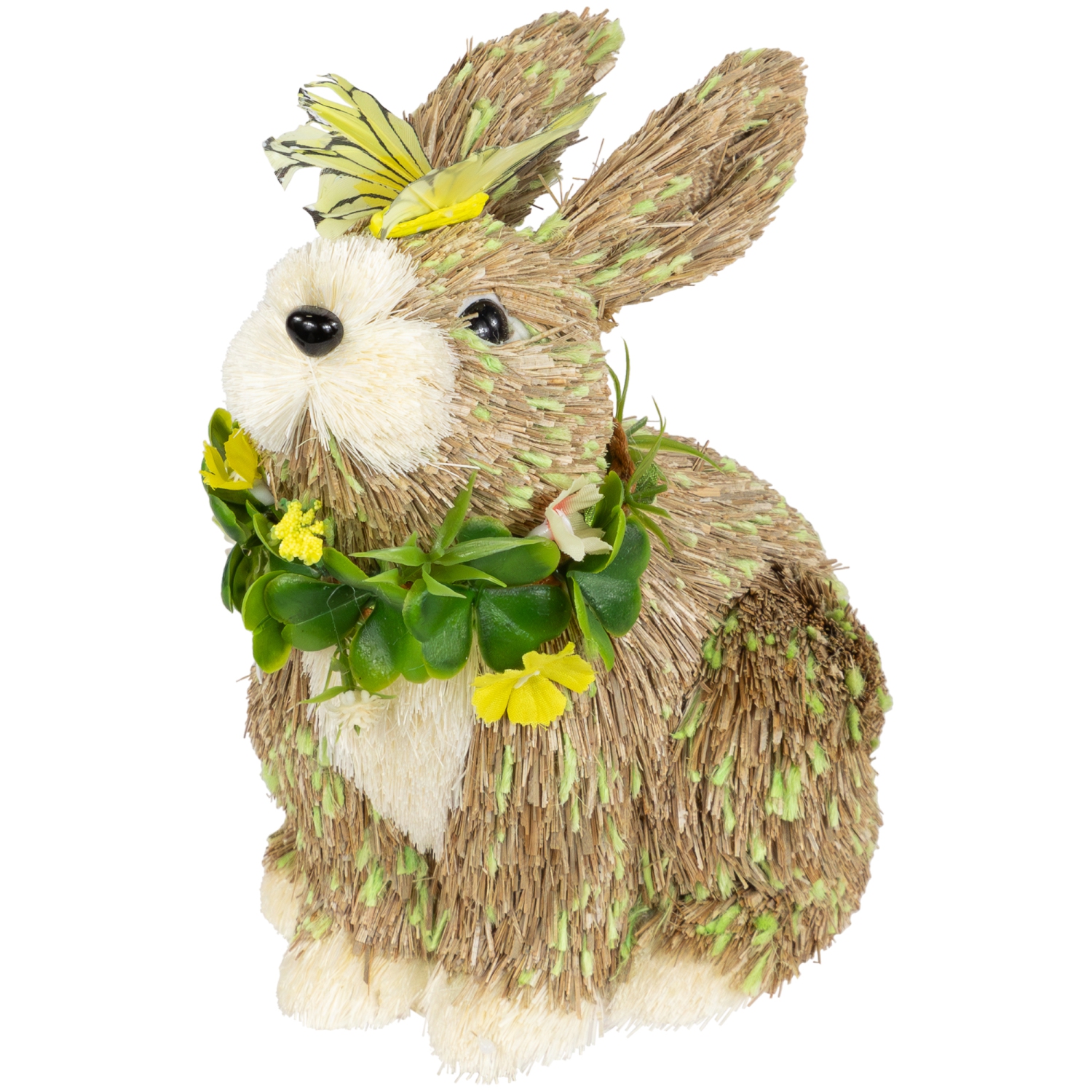 Easter Bunny with Butterfly Straw Figurine - 8"