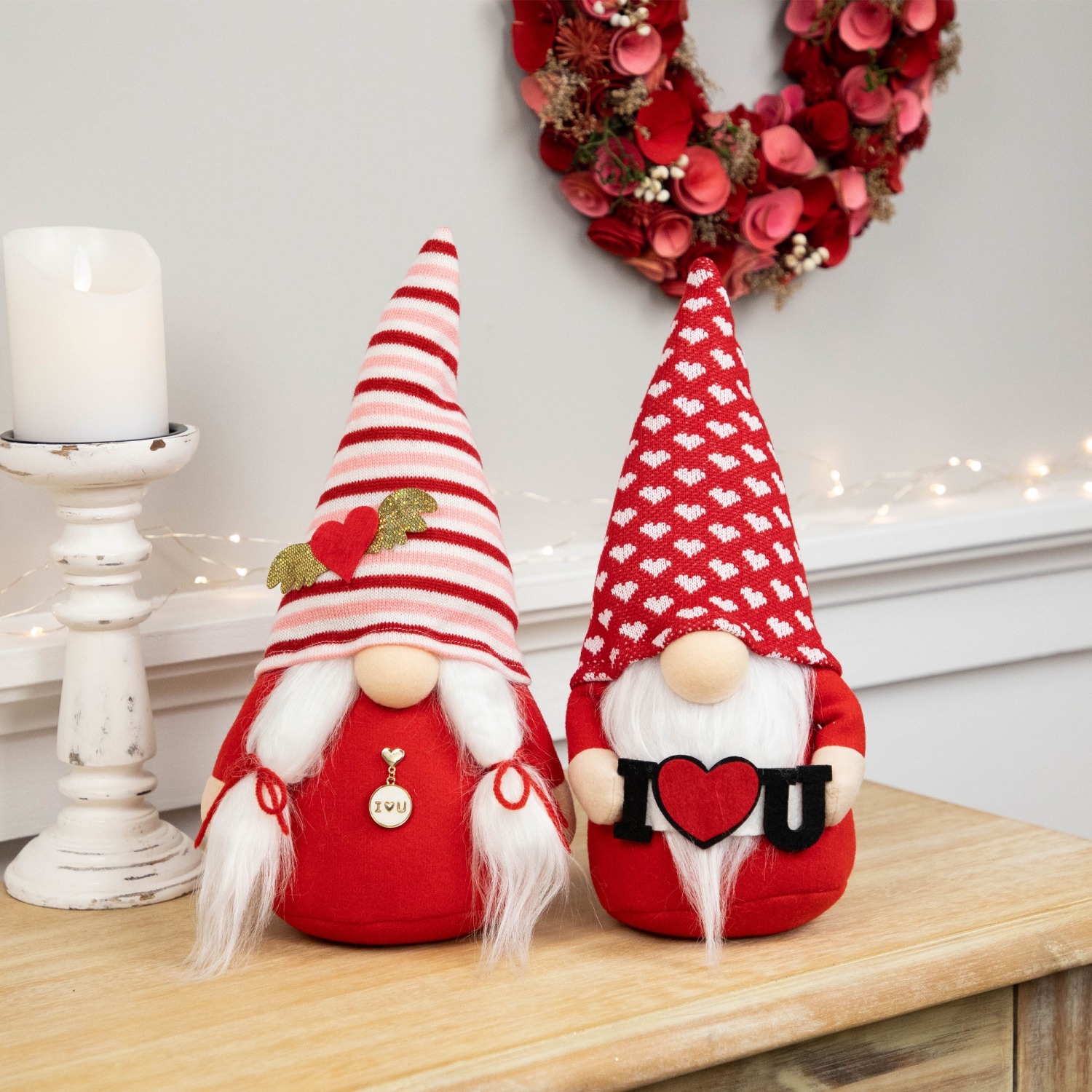 Plush "I Heart U" Valentine's Day Gnomes -12" - Set of 2