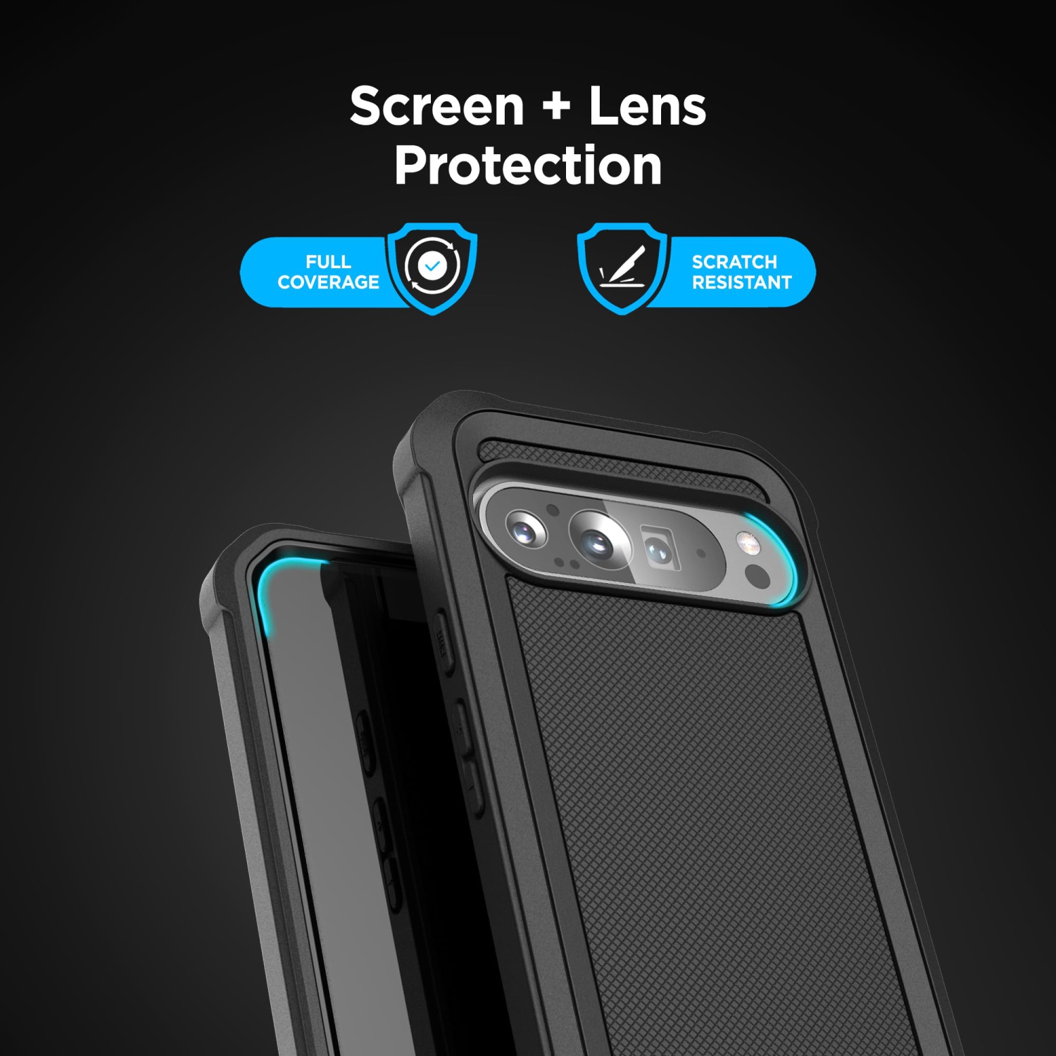 Étui protecteur à deux couches robuste 6,8 po avec protecteur d'écran en verre trempé de Google pour Pixel 9 Pro XL de Google (Noir)