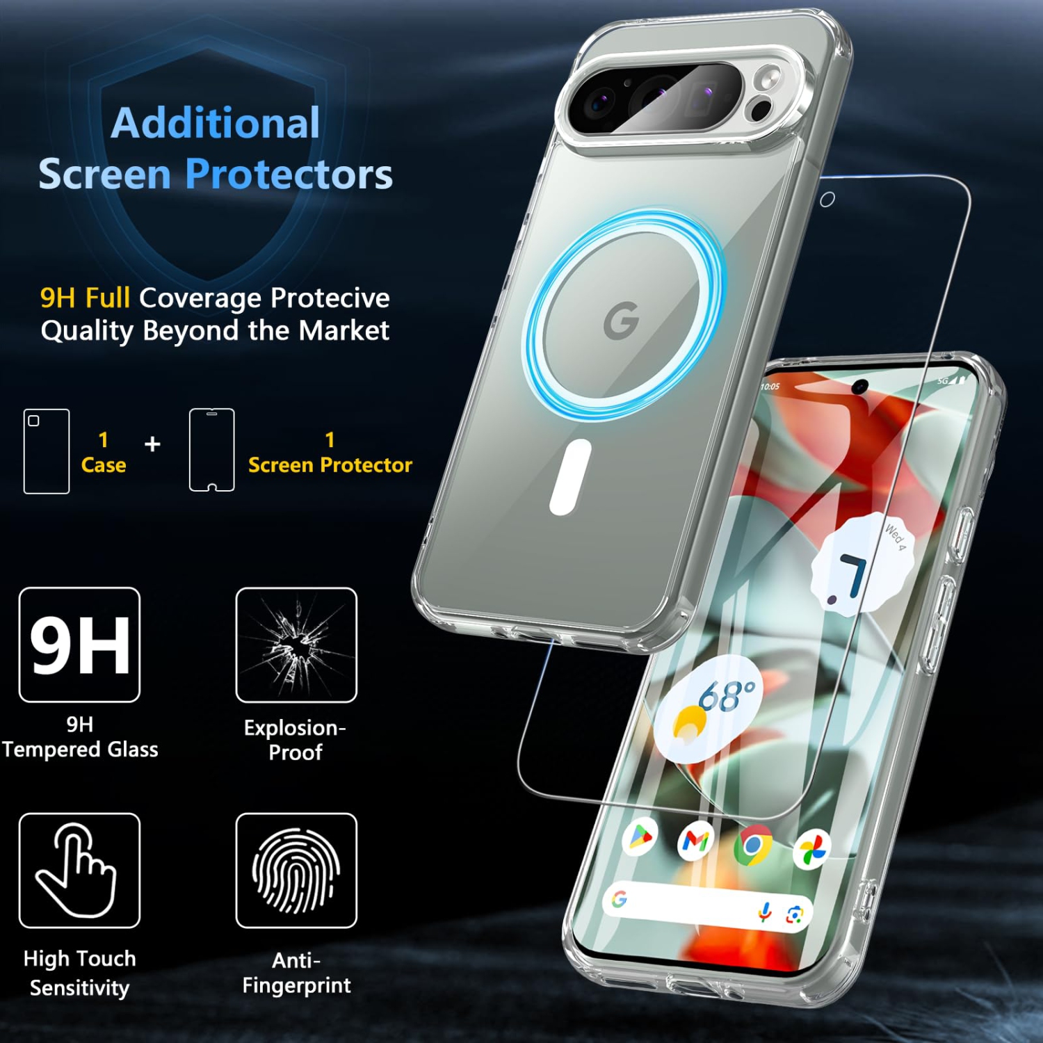 BESINPO for Google Pixel 9 Pro XL Case,Magnetic Pixel 9 Pro XL Case for Magsafe with Screen Protector Military Grade Transparent Back Shockproof Slim