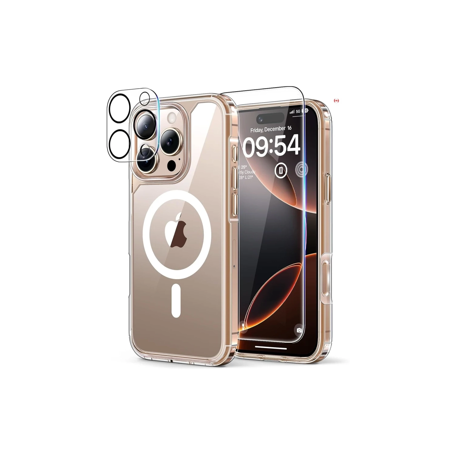 Étui magnétique transparent pour iPhone 16 Pro [5-en-1] – compatible MagSafe, de qualité militaire, ne jaunit pas, avec protecteurs d'écran et