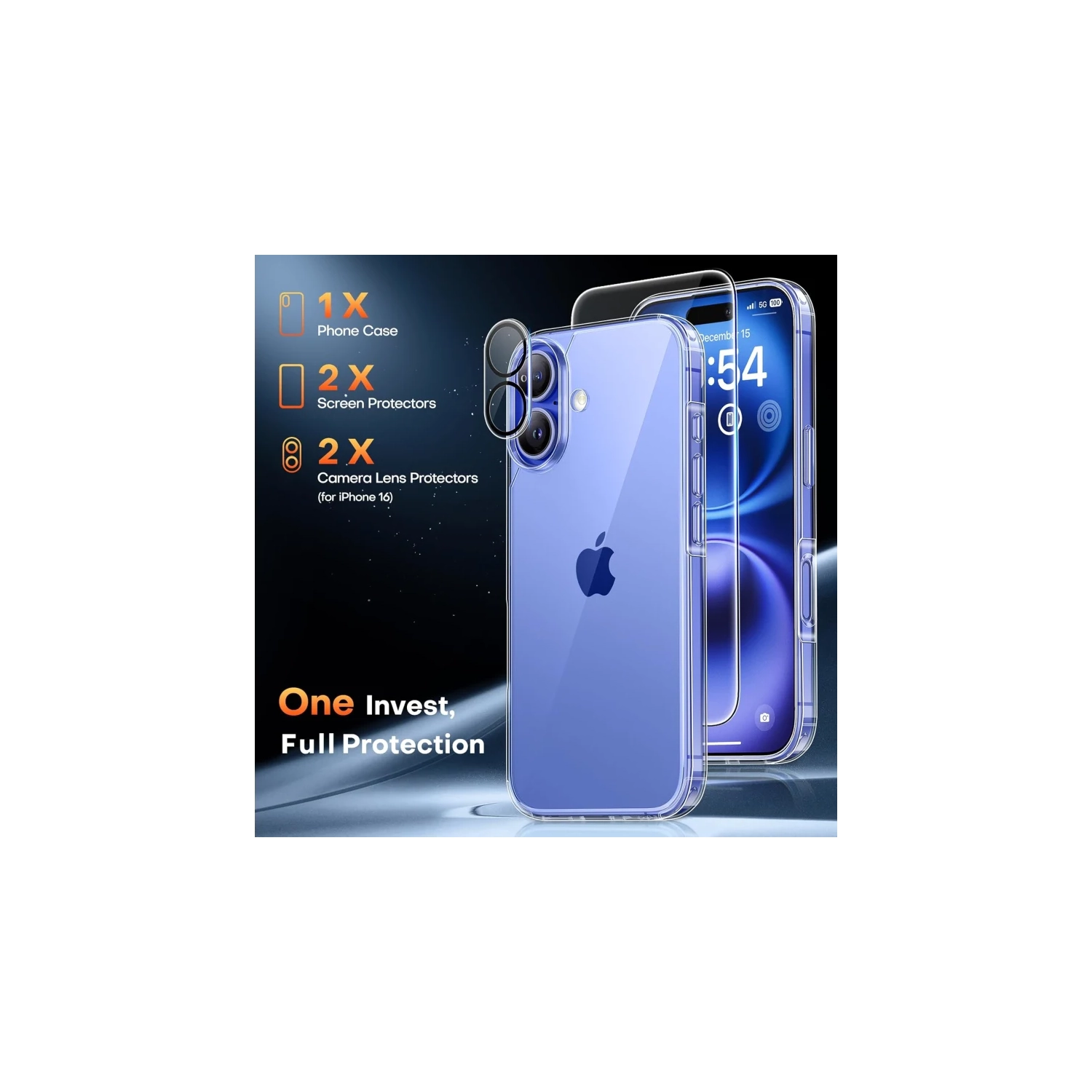 Étui transparent pour iPhone 16 plus [5-en-1] – ne jaunit pas, 2X protecteurs d'écran et 2X protecteurs d'objectif pour appareil photo, 16 pi de