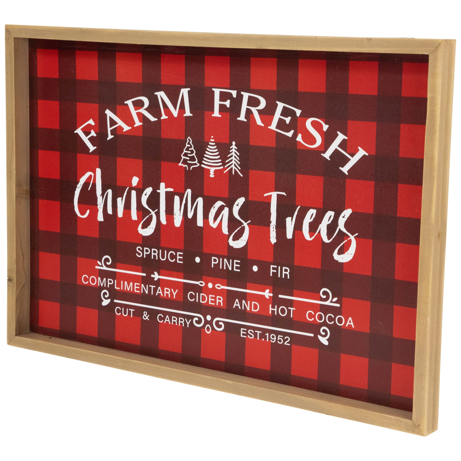 Affiche encadrée arbres de Noël à motif écossais frais de ferme 18,75 po 13 po, rouge