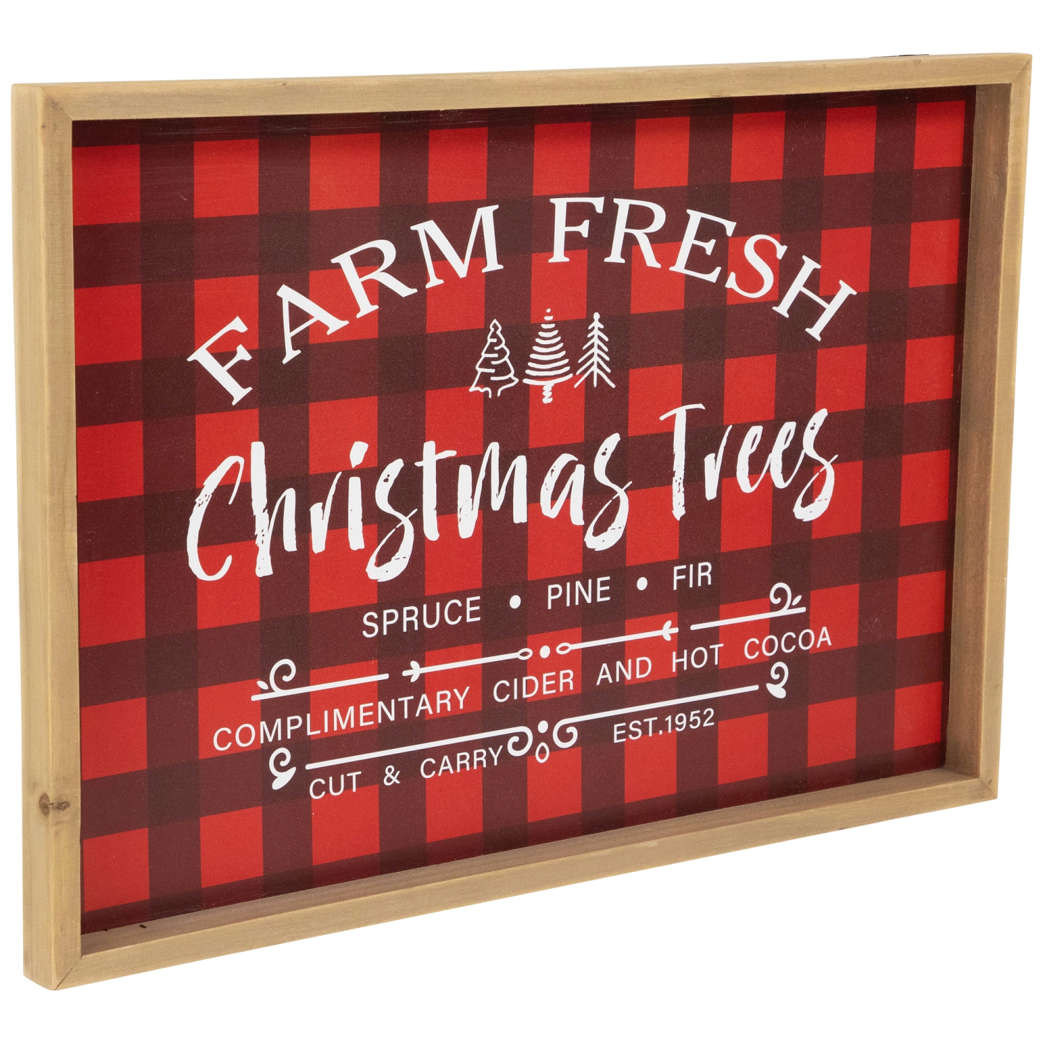 Affiche encadrée arbres de Noël à motif écossais frais de ferme 18,75 po 13 po, rouge