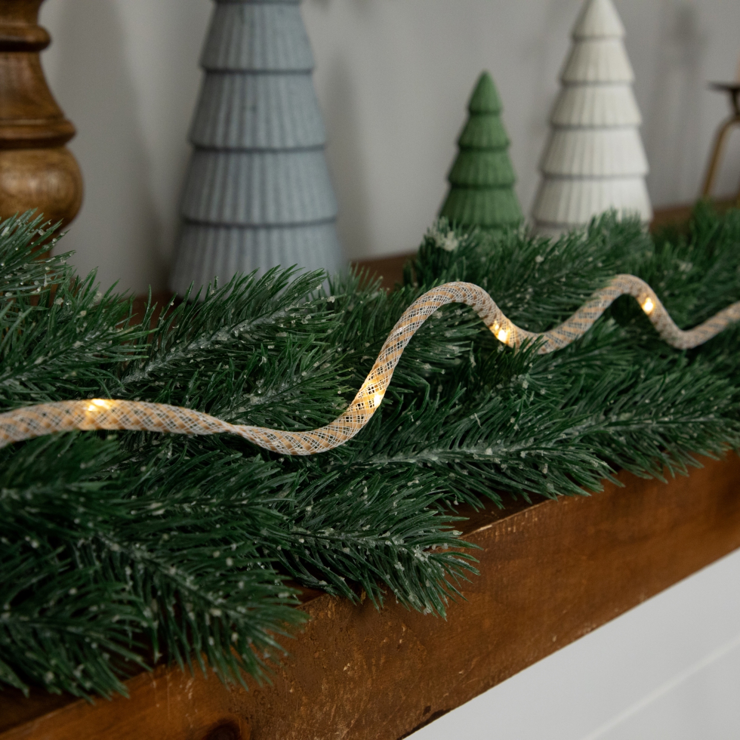 Pre-Lit Battery Operated Rope Christmas Garland - 6.75' x .25" - Warm White Lights