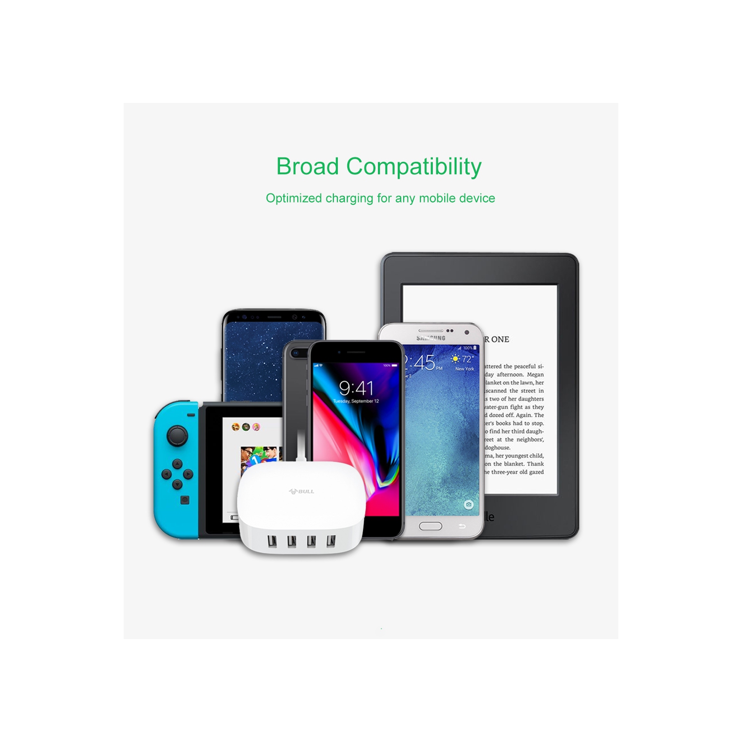 Station de chargement USB de Bull - barre d'alimentation à 4 ports de chargement rapide USB de type A de 20 W compatible avec MacBook Pro de