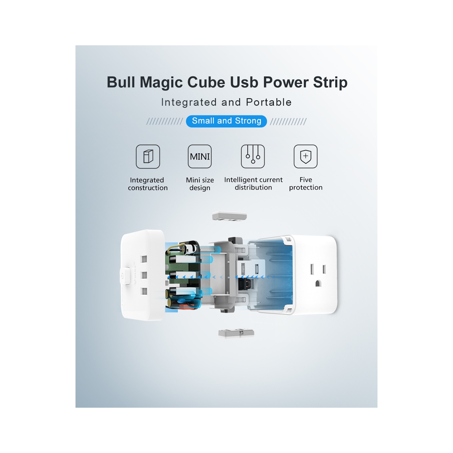 Bull Corded Power Strip, 20W DC Output Surge Protector Power Bar, 5 ft Extension Cord, 3 Outlets and USB A Power Delivery Charging for Home Office