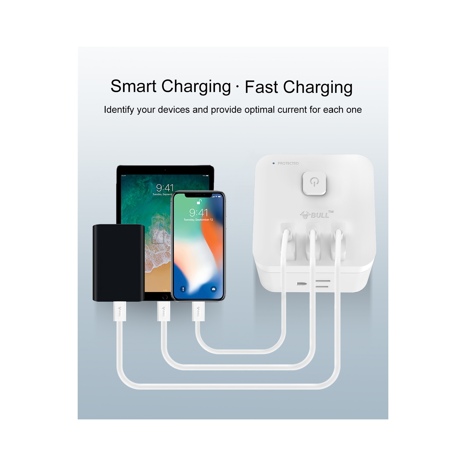 Bull Corded Power Strip, 20W DC Output Surge Protector Power Bar, 5 ft Extension Cord, 3 Outlets and USB A Power Delivery Charging for Home Office