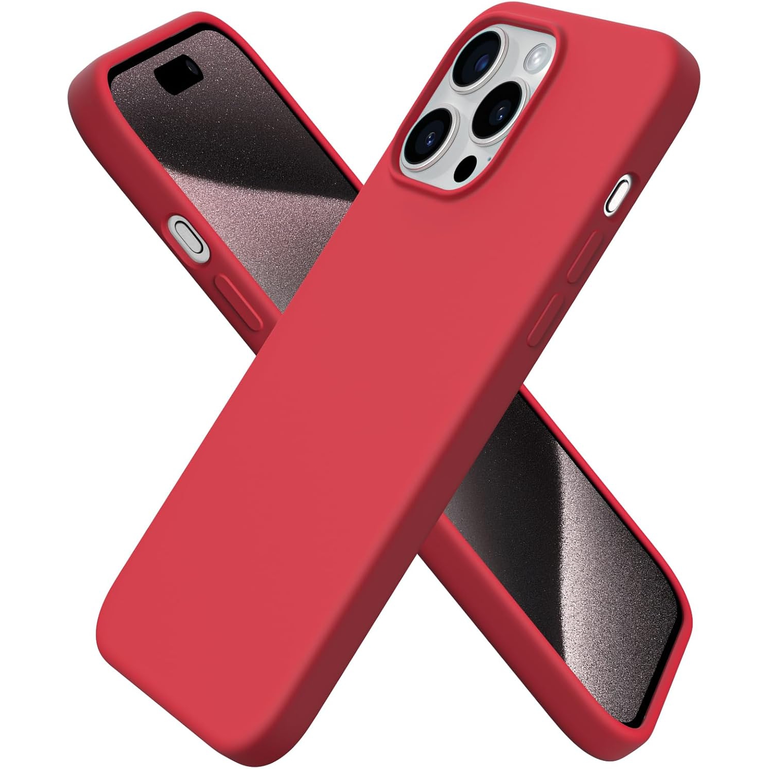 ORNARTO Compatible with iPhone 15 Pro Max Case, Slim Liquid Silicone 3 Layers Full Covered Soft Gel Rubber Phone Case Protective Cover with