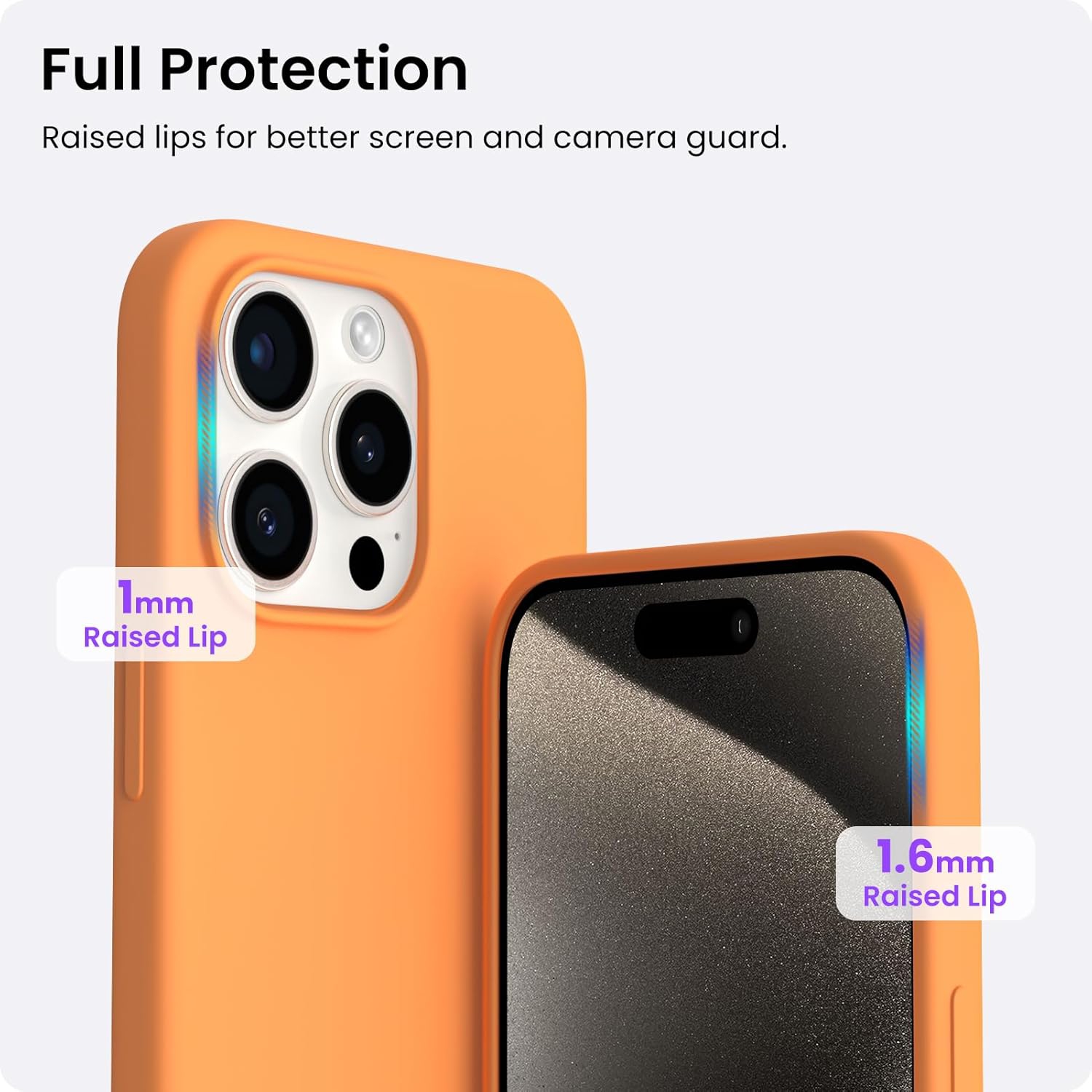 ORNARTO compatible avec l’étui iPhone 15 Pro Max, l’étui protecteur mince en silicone liquide à 3 couches entièrement recouvert de gel souple pour