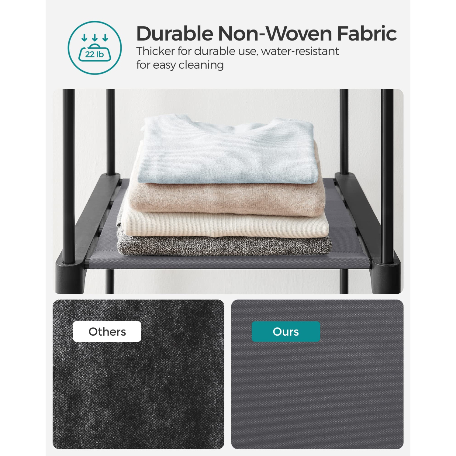 Rangement pour garde-robe SONGMICS, garde-robe portatif avec tringles, porte-vêtements, gris URYG02GY