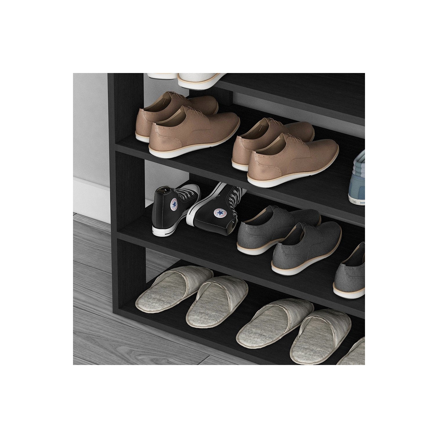 DlandHome Entryway – porte-chaussures à 5 niveaux avec rangement à chaussures en bois à dessus rabattable, noir L24