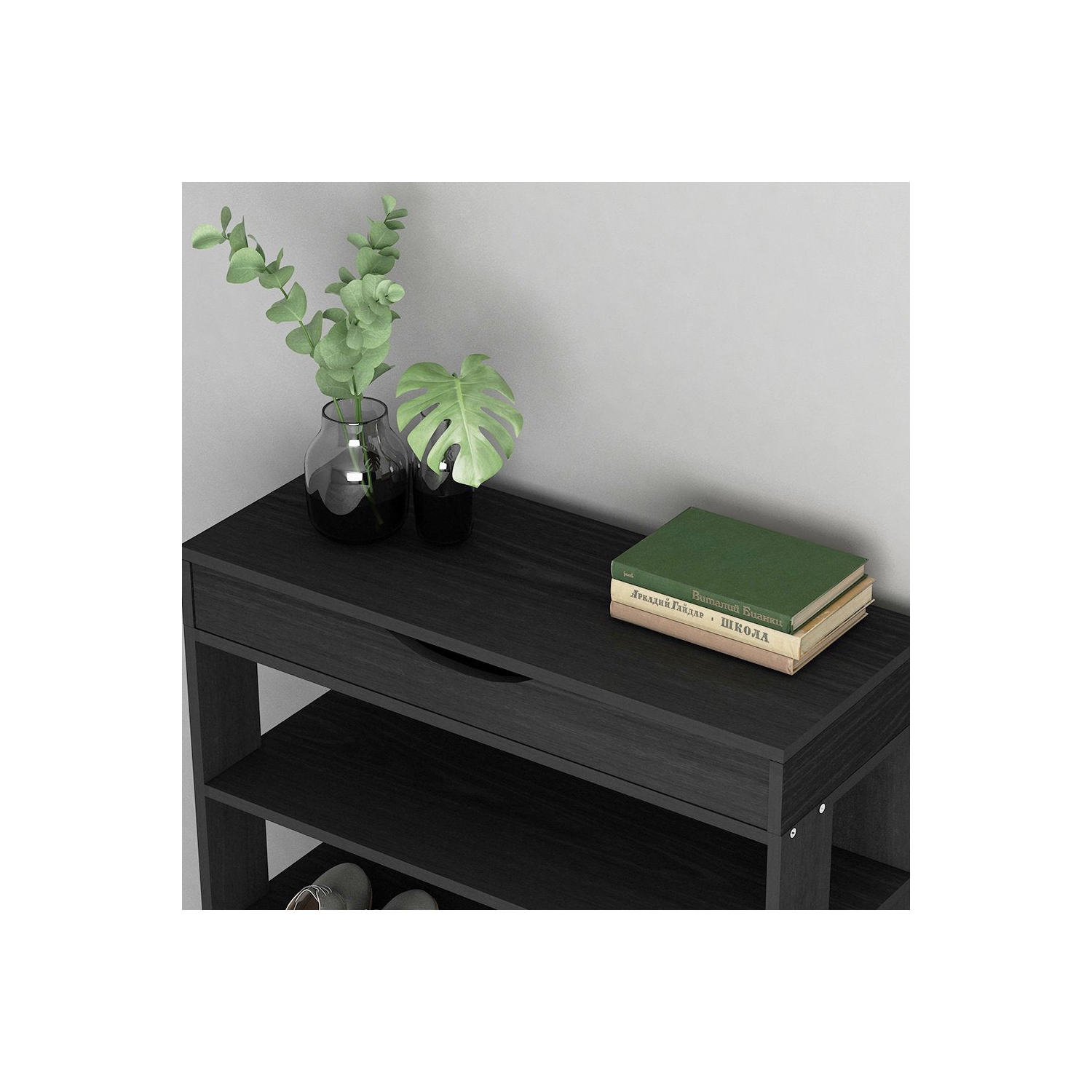 DlandHome Entryway – porte-chaussures à 5 niveaux avec rangement à chaussures en bois à dessus rabattable, noir L24