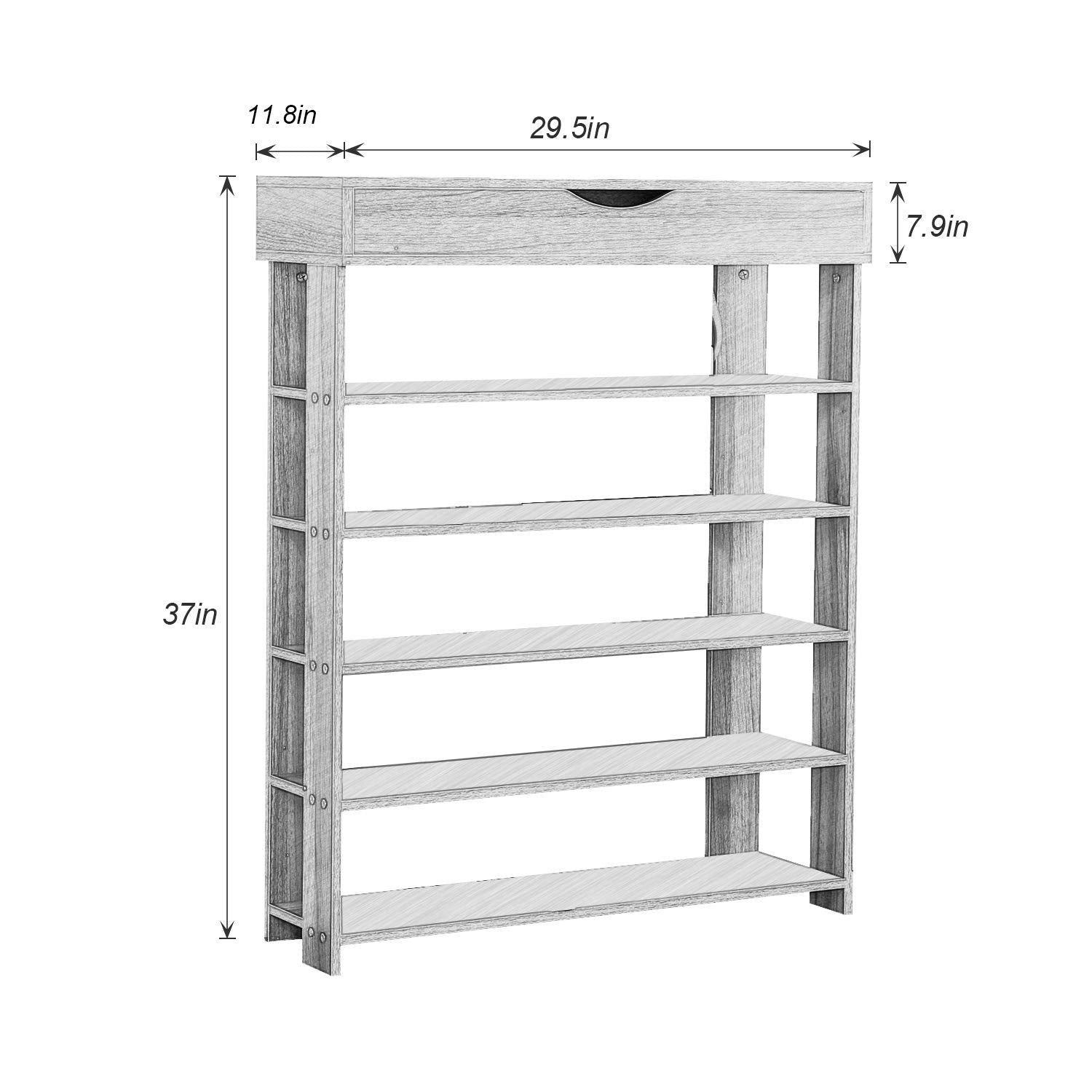 DlandHome Entryway – porte-chaussures à 5 niveaux avec rangement à chaussures en bois à dessus rabattable, noir L24