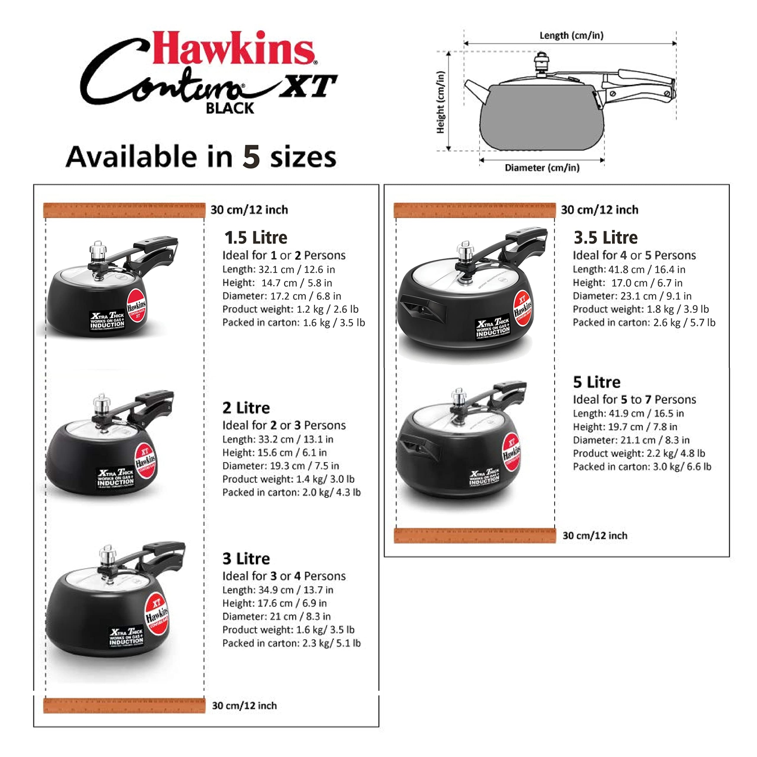 Hawkins – autocuiseur Contura à base très épaisse et à induction, CXT30 pintes, noir, 3L