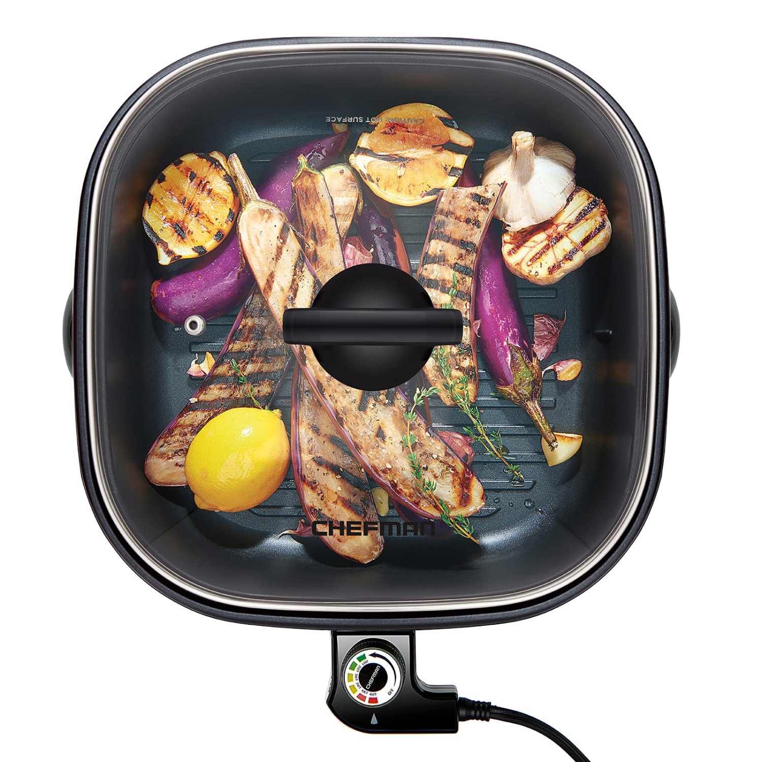 Chefman Electric Grill And Skillet, Ridged Surface, Braise, Steam, Sauté, Sear, Pan Fry, Adjustable Temperature, 4.2-..