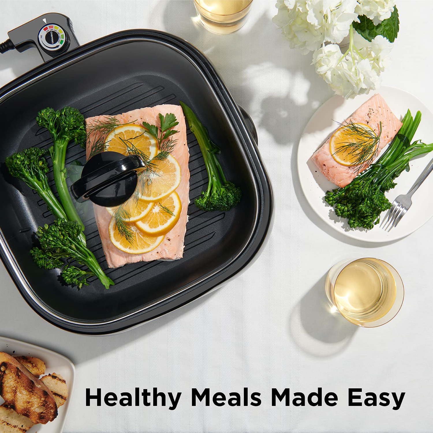 Chefman Electric Grill And Skillet, Ridged Surface, Braise, Steam, Sauté, Sear, Pan Fry, Adjustable Temperature, 4.2-..