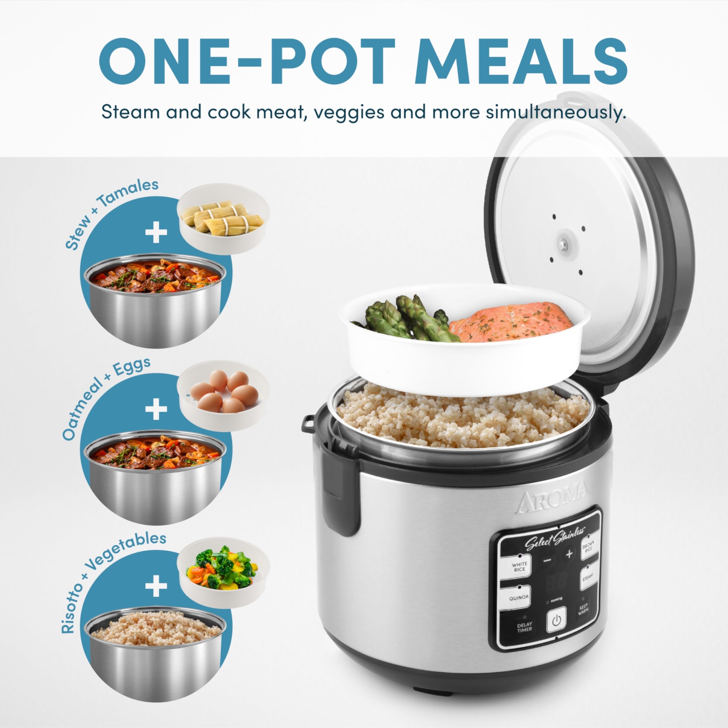Aroma Housewares Select Stainless Digital Rice & Grain Multicooker, Rice Cooker 4 Cup uncooked,