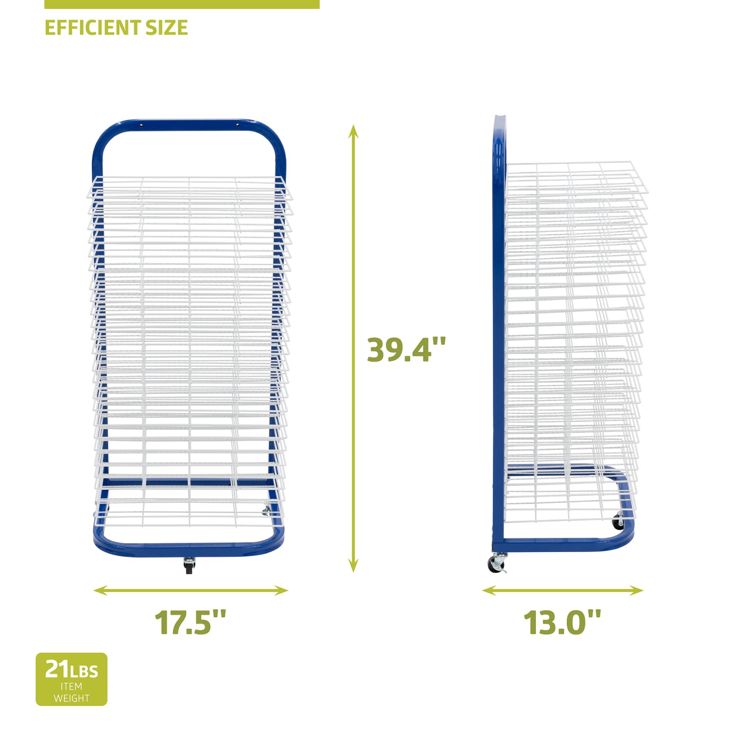 Étagère murale d’art mobile à 25 tablettes Pearington pour les studios d’art et les salles de classe, 13 prof. X 17,5 larg. X 39,4 haut., Blu.