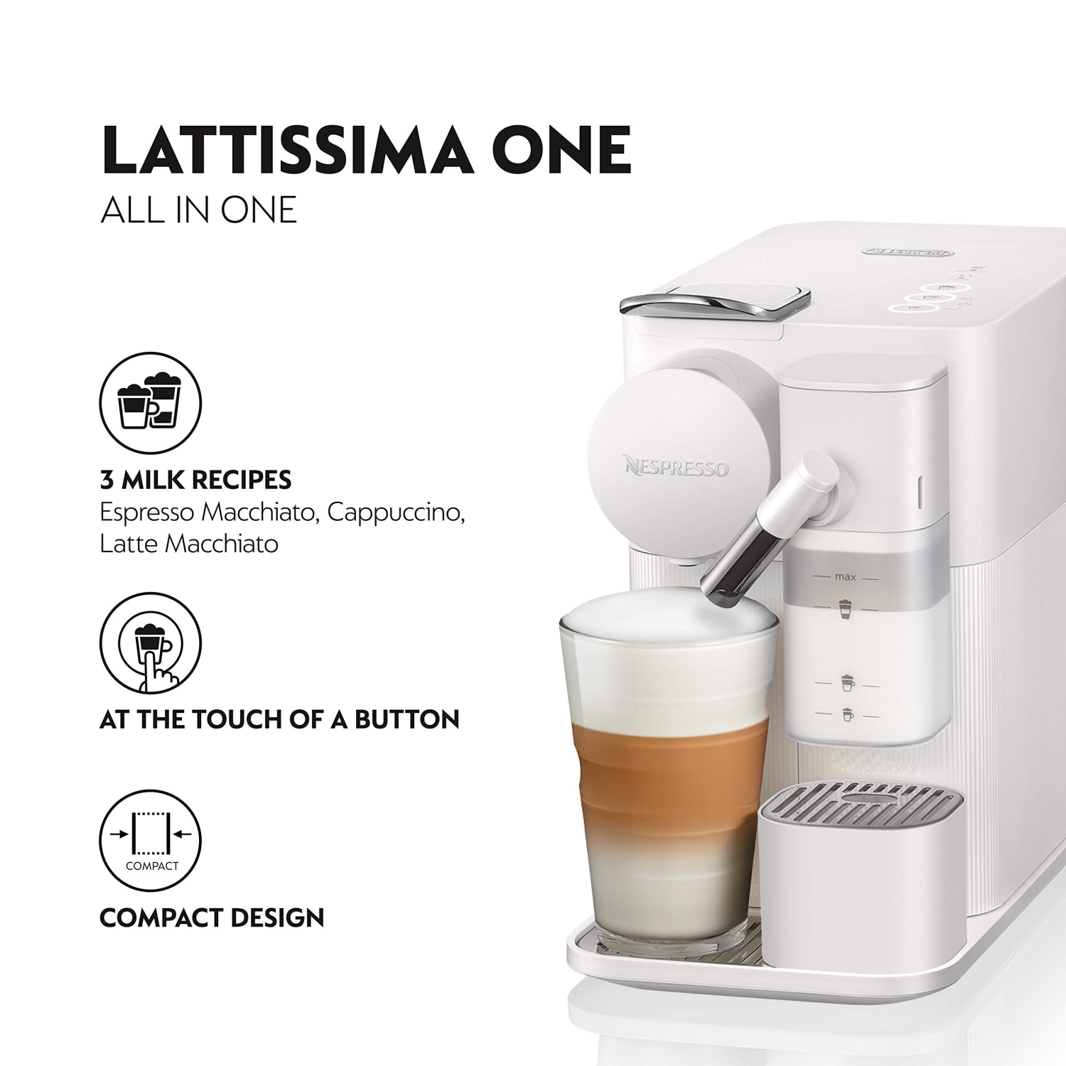 Machine à espresso Nespresso Lattissima One de de'Longhi, blanc porcelaine