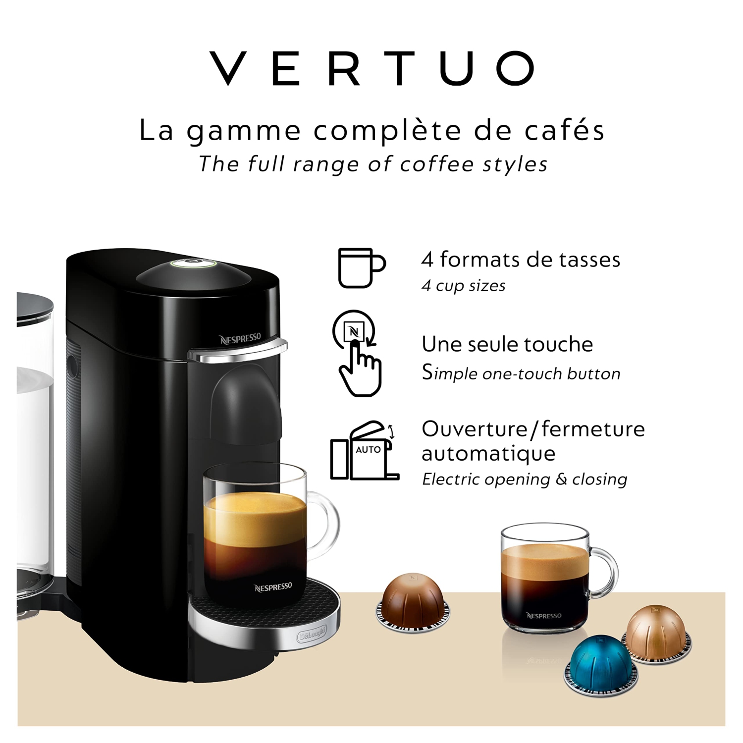 Machine à café et à espresso Nespresso VertuoPlus de de'Longhi - Noir mat