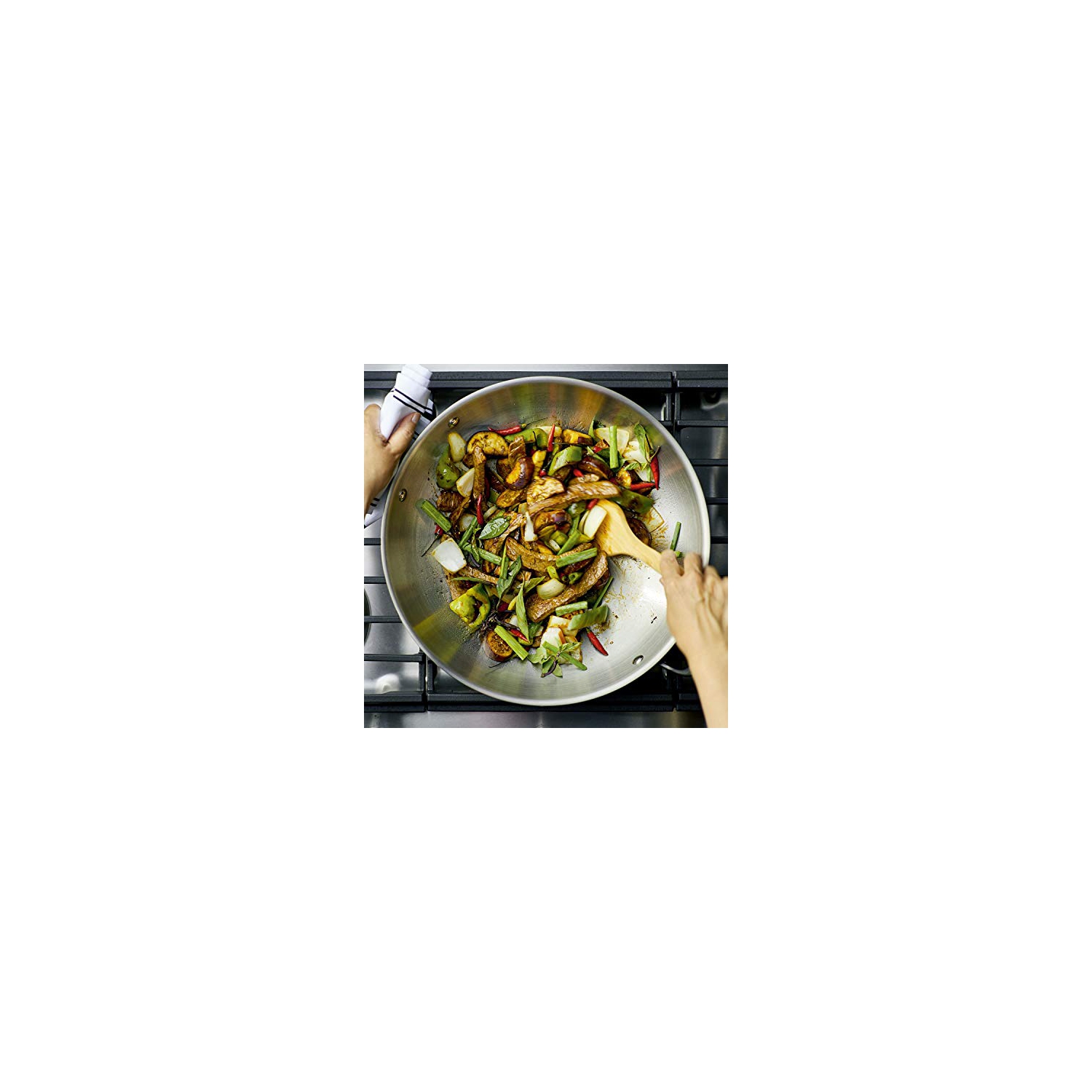 KitchenAid - wok 5 épaisseurs en inox poli, surface cuisson induction compatible