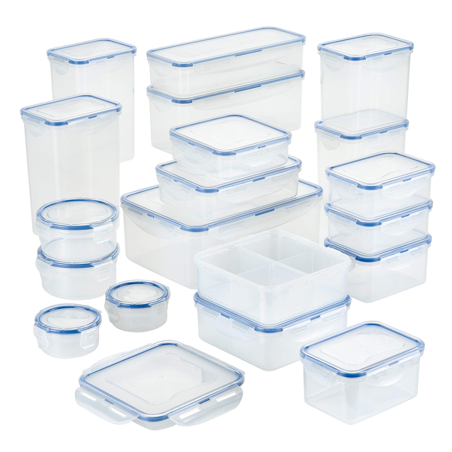 Lock & Lock Easy Essential Storage Set/Food Containers Airtight Bins/BPA-Free/Dishwasher Safe, 38 Piece, Clear