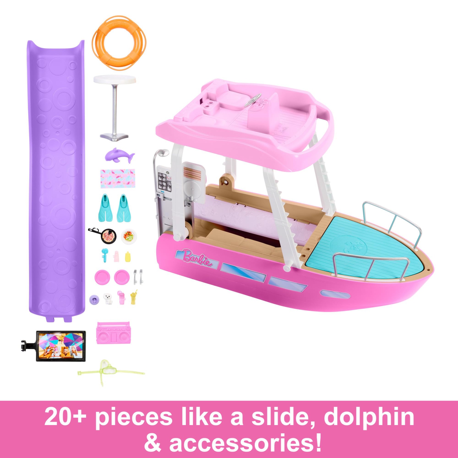 Barbie Toy Boat Playset, Dream Boat with 20+ Ocean-Themed Accessories Sized to Fashion Dolls Including Pool, Slide & D..