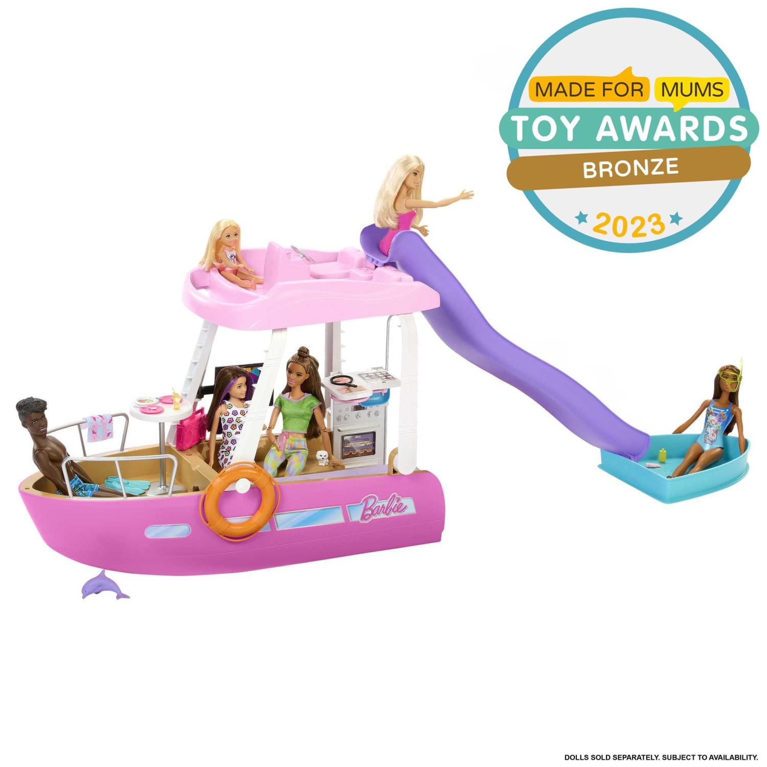 Barbie Toy Boat Playset, Dream Boat with 20+ Ocean-Themed Accessories Sized to Fashion Dolls Including Pool, Slide & D..